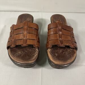 Born LOLO Slide Sandals Brown Distressed Leather Slip-on B89426 Wmns US Size 10